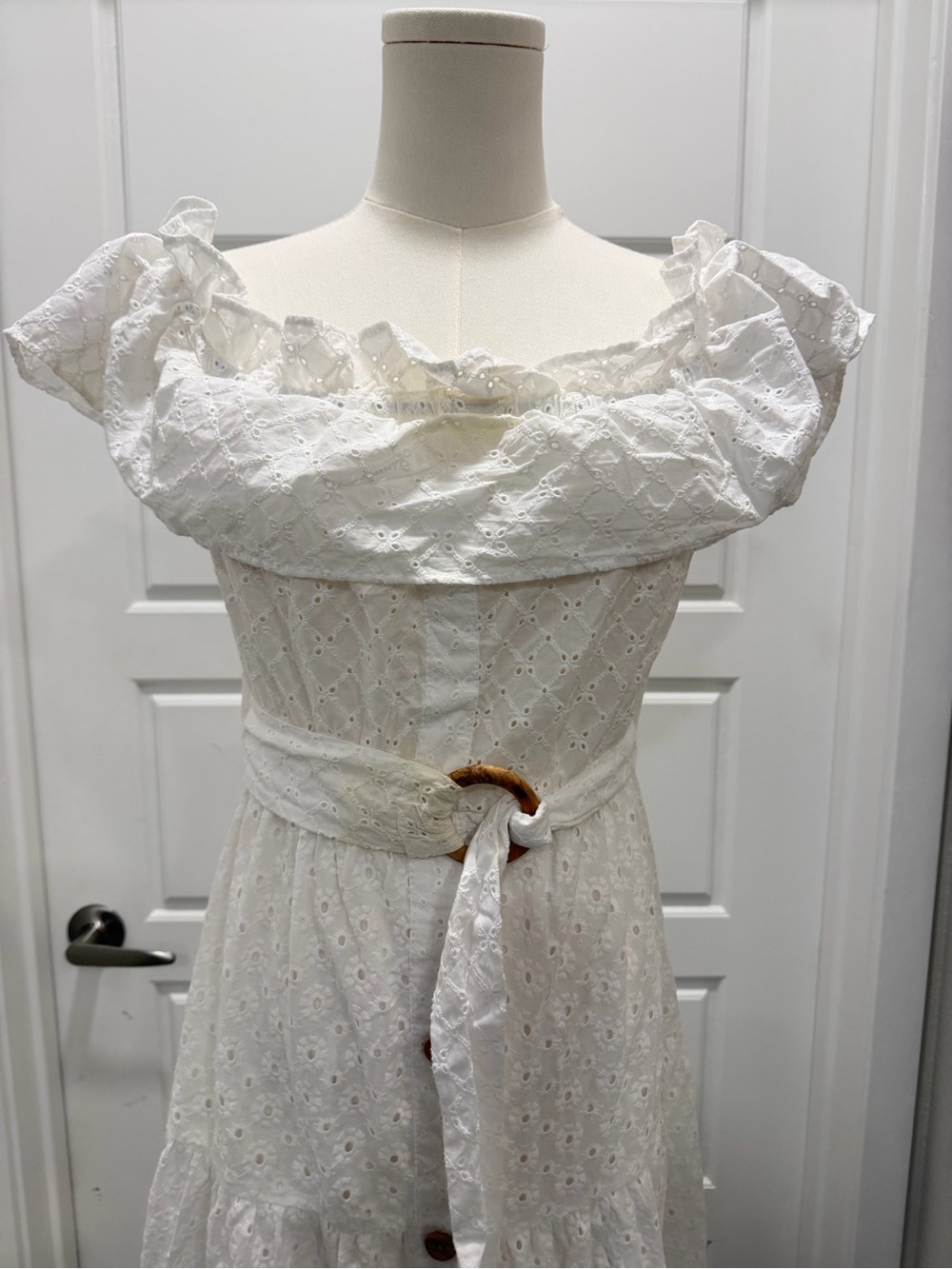 Zara White Eyelet Maxi Dress with Wooden Button Accents - Picture 8 of 10